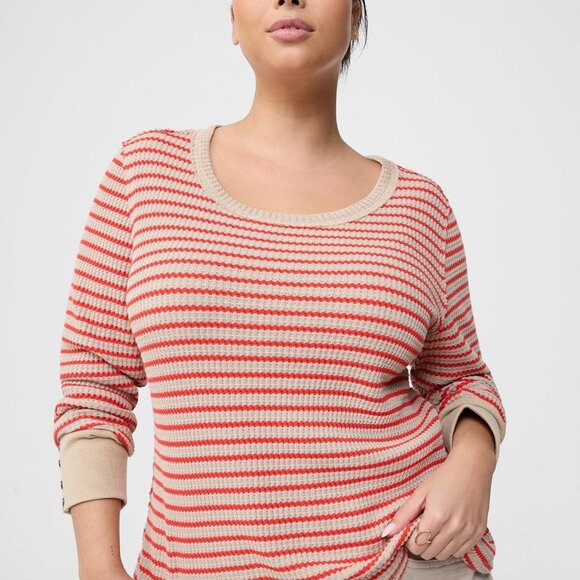 torrid Tops - Torrid Crewneck Tee Top Striped Waffle Knit Long Sleeve Beige Tan Red Plus Sz 4X